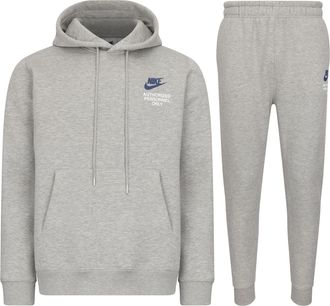 Nike Mens Authorised Personnel Only Pullover Hooded Tracksuit Set Grey Cotton - Size X-Large