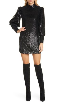 A.L.C. A. L.C. Christy Mini Dress Womens Black Sequin Balloon Sleeve Cocktail JDM1106