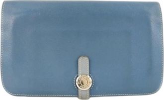 Herm&egrave;s Pre-owned Dogon Duo Gecombineerde Portemonnee - Dames - Vintage Accessoires - Blauw - ONE Size - Leer - Vintage