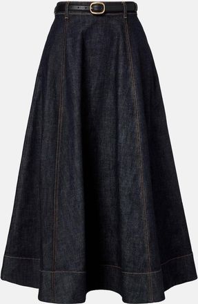 Self Portrait High-rise denim midi skirt