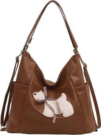 Generic PU Leather Plush Puppy Shoulder Bag Casual Sling Bag Commute Backpack (Coffee) (Coffee)