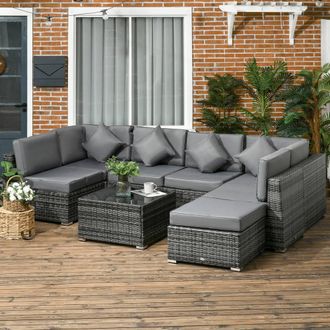 OUTSUNNY 8 Pieces Patio Rattan Sofa Set Garden Furniture Set for Outdoor in Grey