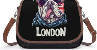 Generic I Love London English Bulldog Eyesglasses Crossbody Bags for Women Shoulder Messenger Bag Purse Handbags
