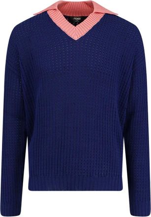 Fendi V-neck Truien - Heren - V-hals truien - Blauw - L - Truien & Vesten