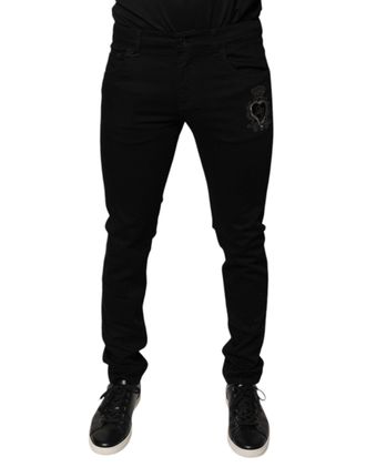 Dolce & Gabbana Mens Black Dg Crown Logo Cotton Skinny Denim Jeans Elastane Clothing