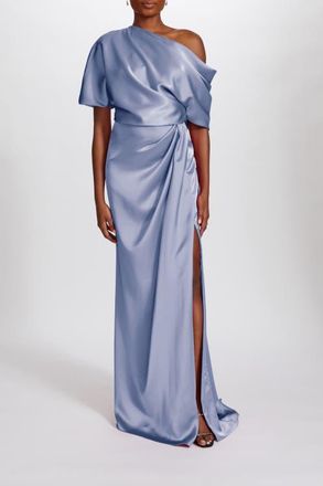 Amsale Fluid Satin Off-the-Shoulder Gown in Slate at Nordstrom, Size 2