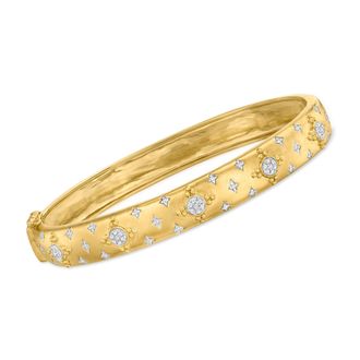 Ross-Simons Diamond Cluster Bangle Bracelet in 18kt Gold Over Sterling
