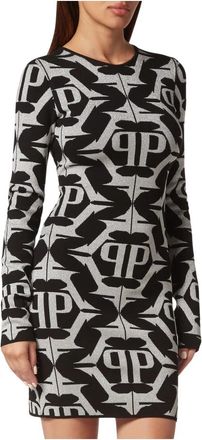 Philipp Plein Viscose & Lurex Mini Jurk Hexagon - Dames - Korte kleedjes - Zwart - L - Leer - Kleedjes
