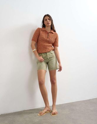 Topshop Editor - Pantaloncini di jeans verde mela