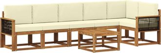 vidaXL Conjunto De Sof&aacute;s De Exterior 7 Uds. Natural Y Crema Poli&eacute;ster Vidaxl