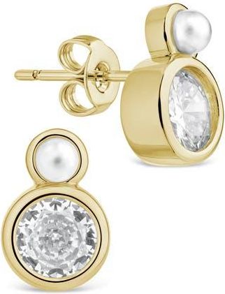 Sterling Forever Helga Cultured Pearl & Crystal Stud Earrings in Gold at Nordstrom Rack