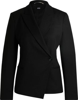 HUGO BOSS Asymmetrische Double-Breasted Blazer - Dames - Blazers - Zwart - 2XL - Wol - Jassen