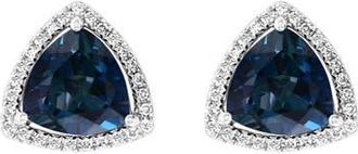 Effy 14K White Gold Trillion Cut London Blue Topaz & Halo Diamond Earrings in 14K Gold at Nordstrom
