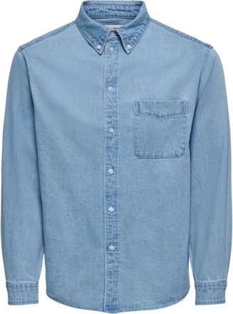 Only & Sons Klassiek overhemd met lange mouwen- ronde hals en enkele zak - Heren - Spijkeroverhemden - Blauw - M - Katoen - Overhemden