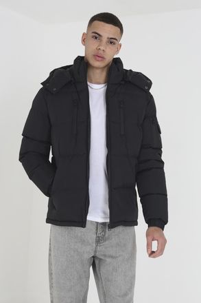 Brave Soul Mens Black Padded Jacket With Detachable Hood - Size X-Large