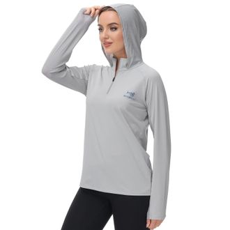 Bassdash Womens UPF 50+ Performance Hoodie Long Sleeve UV Fishing Hiking Shirt, Cool Grey, Medium