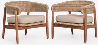 Sklum Pack De 2 Sillones De Jard&iacute;n En Madera De Acacia Y Rat&aacute;n Sint&eacute;tico Ribeira Sklum