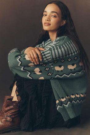 Maeve Tie-Front Fairisle Cardigan Sweater