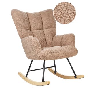 Beliani Silla Mecedora De Boucl&eacute; Beige Negro Madera Clara Patas De Madera Oulu