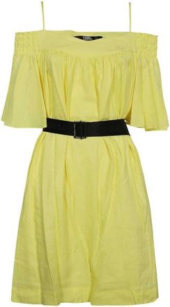 Karl Lagerfeld Kleedjes, Dames, Geel, M, Katoen, Schouderloze jurk