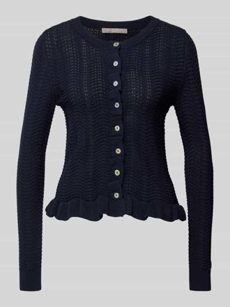 Christian Berg Strickjacke mit Rundhalsausschnitt und Wellensaum in Marine, Gr&ouml;&szlig;e 34