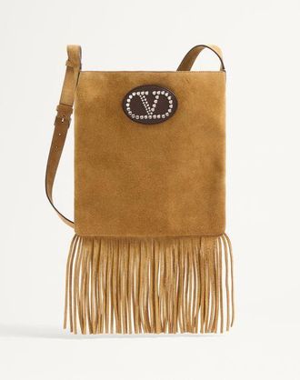 Valentino Garavani Borsa A Spalla Valentino Garavani Nellc&ocirc;te In Suede Con Frange Uomo HAVANA BEIGE/FONDANT UNI