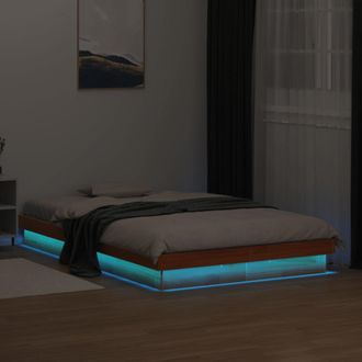 vidaXL Vidaxl - Estructura De Cama Led Madera Maciza Pino Marr&oacute;n Cera 120x190cm
