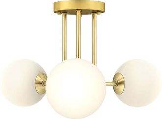 OEM L&aacute;mpara De Techo Led De 25 W, Luminaria De Techo De 3 Luces Con Casquillos G9, Pantalla Esf&eacute;rica, 42 X 42 X 26,5 Cm, Color Dorado