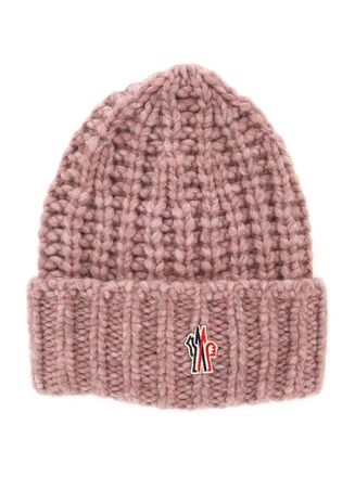Moncler Pink Logo Knitted Beanie Cap