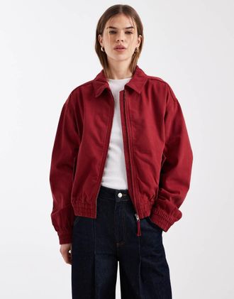 Asos Giacca bomber in cotone slavato rossa-Rosso