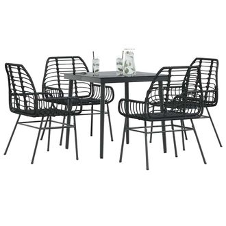 Berkfield Home 5 Piece Garden Dining Set Black Poly Rattan Glass