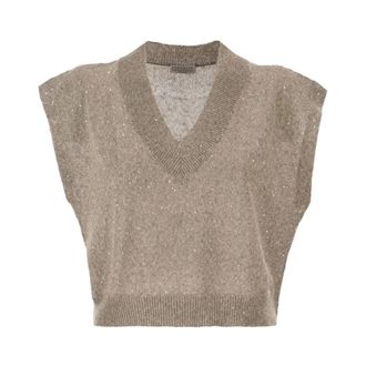 Brunello Cucinelli V-neck Knitwear - female - Brunello Cucinelli - V-neck Knitwear - Brown - XL - Knitwear