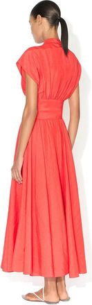 Alaia Womens Robe Ceintur&eacute;e En Lin Rouge Vermillon Red Dress