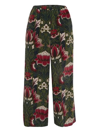 Max Mara Pantaloni in seta a fiori - Verde