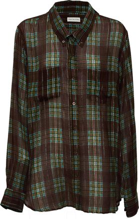 Dries Van Noten Brown Cheers W. W. Lurex-Striped Check Shirt