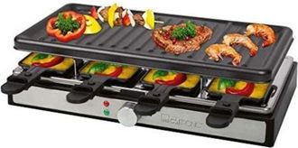 Clatronic Raclette per 8 persone con piastra rimovibile Raclette Grill con rivestimento antiaderente incl. 8 padelle Raclettes con alloggiamento Cool Touch rg
