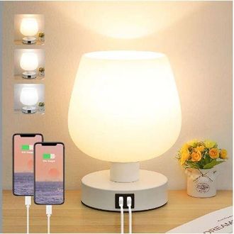 OEM L&aacute;mpara De Mesilla T&aacute;ctil, L&aacute;mpara De Escritorio Con Puertos De Carga Usb-a+c, Regulable En 3 Niveles, Pantalla De Cristal Blanco, L&aacute;mpara De Mesa Peq