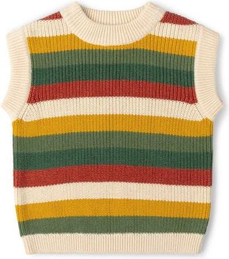 Little Green Radicals Kids Stripe Sleeveless Organic Cotton Sweater in Beige Multi at Nordstrom, Size 12-24M