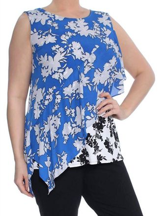 Alfani Asymmetrical Mixed Print Sleeveless Jewel Neck Top In Blue Floral