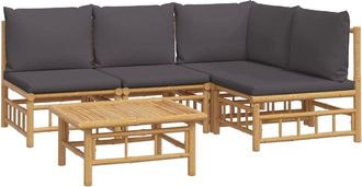 vidaXL Set De Muebles De Jard&iacute;n 5 Piezas Bamb&uacute; Con Cojines Gris Oscuro Vidaxl