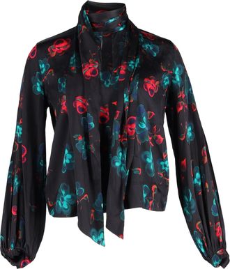 Ganni Ganni Floral Print Blouse in Black Silk
