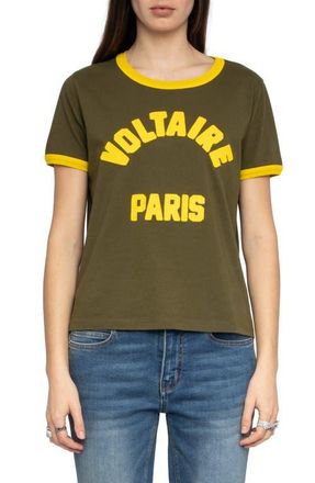 Zadig&Voltaire Alys Voltaire Paris Appliqu&eacute; Cotton Graphic T-Shirt in Tilleul at Nordstrom, Size X-Small