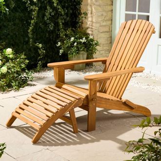 VonHaus Hudson Acacia Folding Adirondack Garden Chair & Footstool in Brown