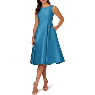 Adrianna Papell Sleeveless Mikado Fit & Flare Midi Dress in Lily Teal at Nordstrom Rack, Size 6