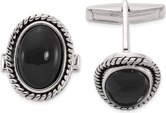 Diamond2Deal Sterling Silver Onyx Enameled Cuff Links