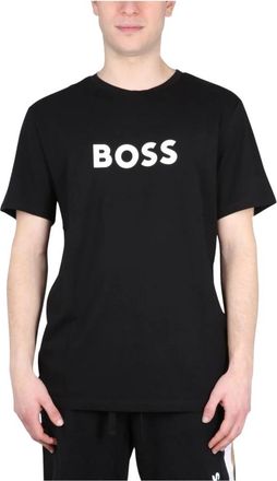 HUGO BOSS Tops, Heren, Zwart, M, Katoen, Katoenen jersey T-shirt met logoprint