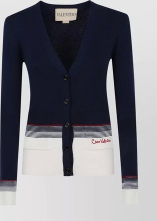 Valentino Garavani v-neck wool cardigan contrast hem