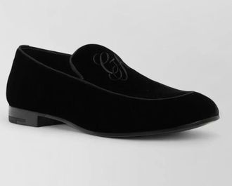 Giorgio Armani logo velvet loafers round toe leather