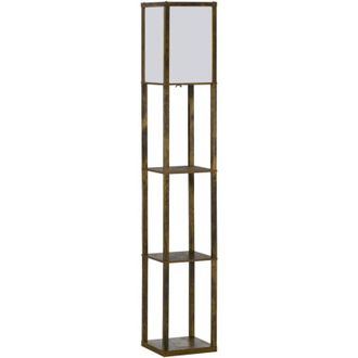 HOMCOM L&aacute;mpara De Pie De Madera Con 3 Estantes De Almacenaje Para Bombilla E27 Potencia M&aacute;x. 40w L&aacute;mpara Moderna Para Sal&oacute;n 26x26x160 Cm Marr&oacute;n R&uacute;stico