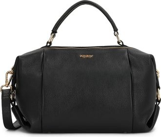 Kazar Tassen, Dames, Zwart, ONE Size, Leer, Zwarte leren koffer handtas met gouden details